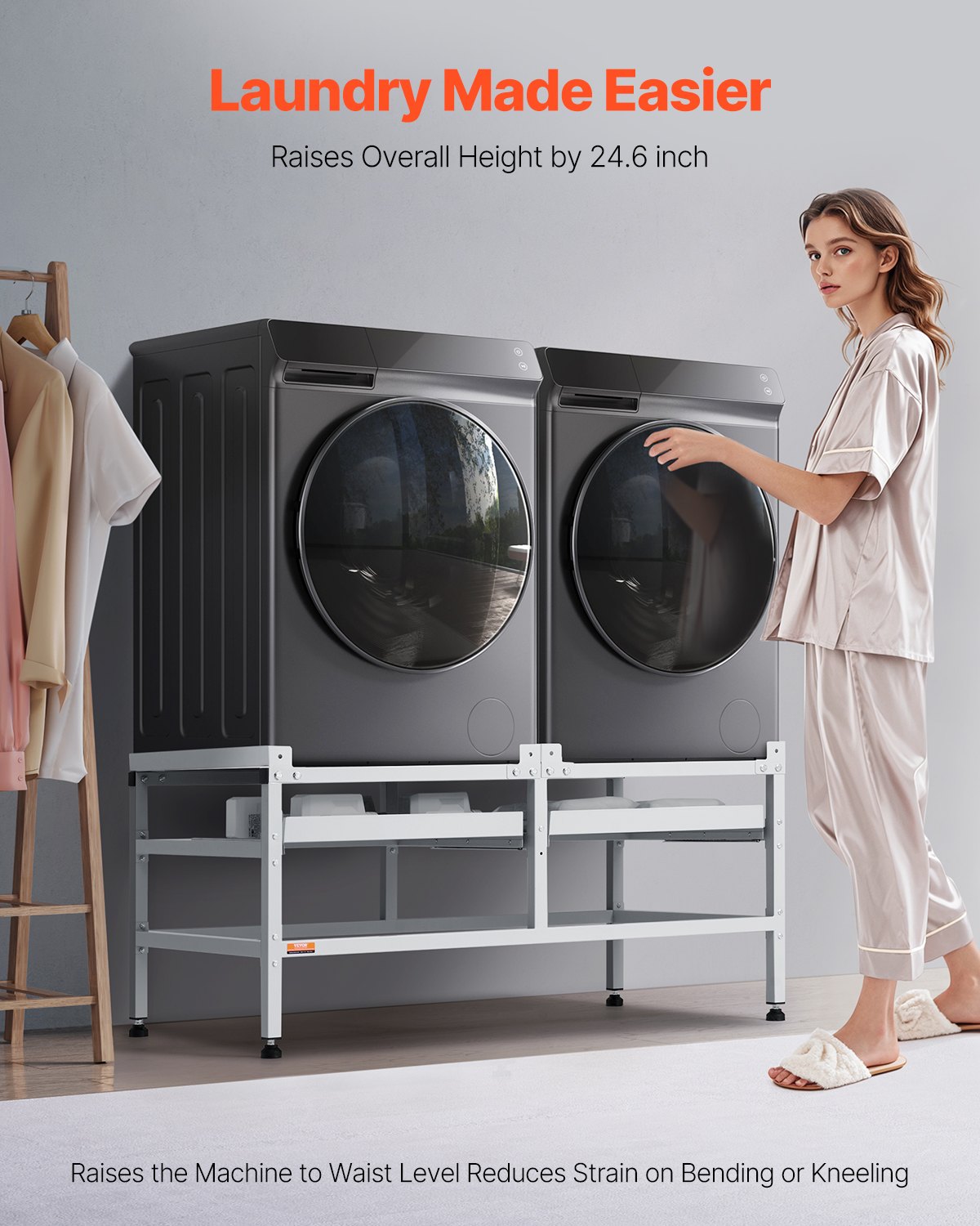 Podstawa pralki VEVOR, 1230x635x625 mm, 1230x635x625 mm, nośność 267 kg, podstawa pralki i suszarki z podwójnymi półkami, 4 regulowane nóżki do podnoszenia pralki