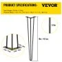 VEVOR 18 cali 45,7 cm Noga stołu w kształcie szpilki Noga stołu w kształcie szpilki Stal węglowa Nogi stołu Metalowe czarne 4 sztuki Stopki meblowe Regulowane wymienne DIY Nogi stołu w kształcie szpilki 3 słupki z 4 gumowymi stopkami podłogowymi