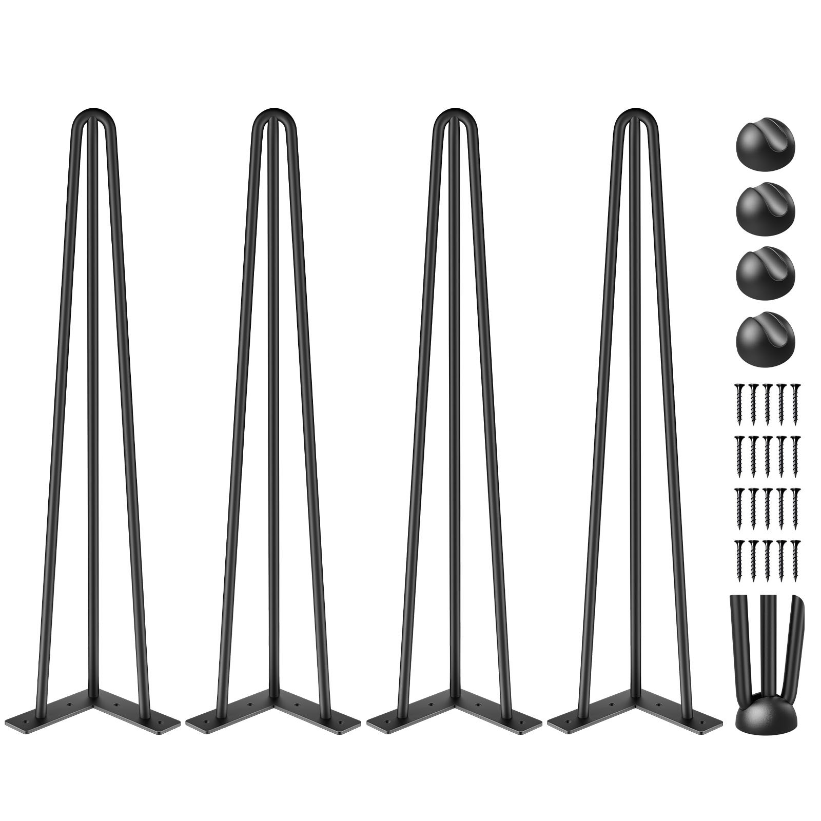 VEVOR 20 cali 50,8 cm Nogi meblowe do stołu z szpilką, regulowane, wymienne, DIY, nogi do stołu z 3 słupkami, nogi do stołu z metalu w kolorze czarnym, 4 sztuki, nogi ze stali węglowej z 4 gumowymi stopkami podłogowymi