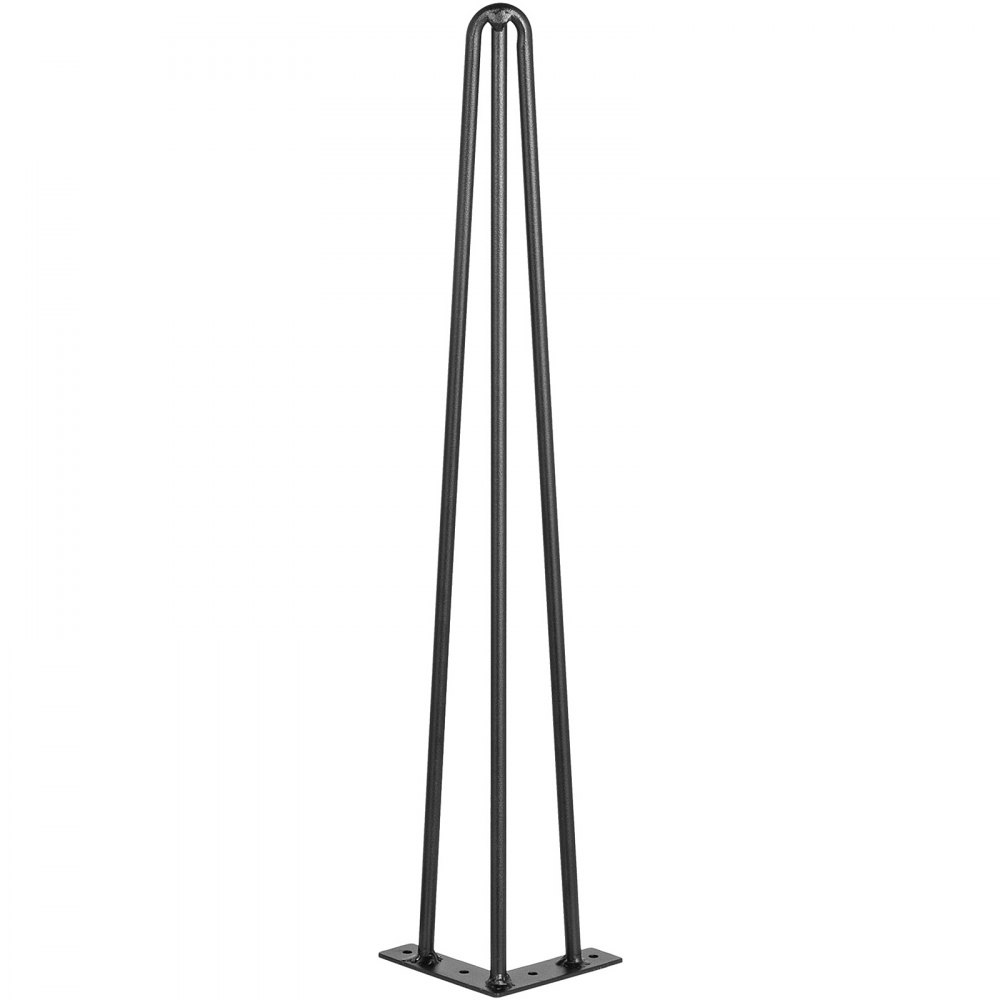 Noga stołu VEVOR w kształcie szpilki 24 cale 61 cm, regulowane, wymienne nóżki meblowe DIY, metalowe nogi stołowe w kolorze czarnym, 4 sztuki, z 4 gumowymi stopkami podłogowymi, nogi stołu w kształcie szpilki 3 słupki, noga w kształcie szpilki ze stali węglowej