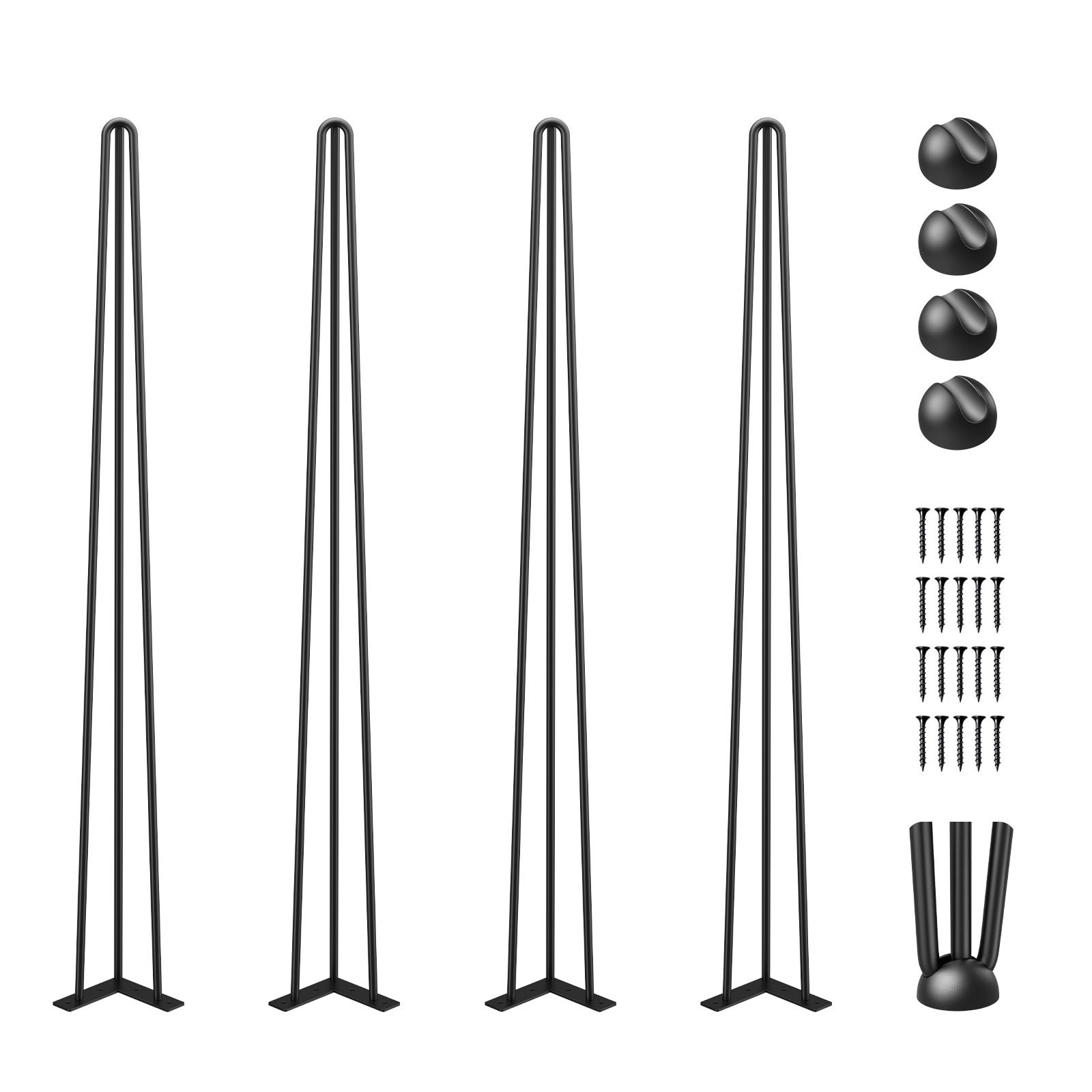 VEVOR Noga stołu w kształcie spinki 34 cale 86,3 cm, Nogi stołu metalowe czarne 4 sztuki, Nogi stołu w kształcie spinki 3 słupki, Noga w kształcie spinki ze stali węglowej z 4 gumowymi stopkami podłogowymi, Regulowane wymienne nóżki meblowe DIY