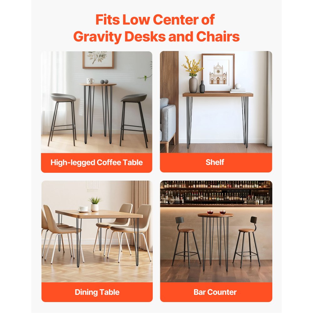 VEVOR Spinka do Włosów Nogi do Stołu 36 Cali Czarny Zestaw 4 Nóg na Biurko Każda Pojemność 220 Funt Spinka do Włosów Nogi na Biurko 3 Pręty do Lawki Biurko Stół do Jadalni Krzesła ze Stali Węglowej