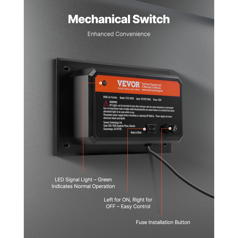 VEVOR HVAC Oczyszczacz powietrza do całego domu, lampa UVC 36 W 254 nm do kanałów klimatyzacyjnych, myjka powietrza z 1 zapasową żarówką, lampy UV HVAC, oczyszczacz powietrza do klimatyzatorów