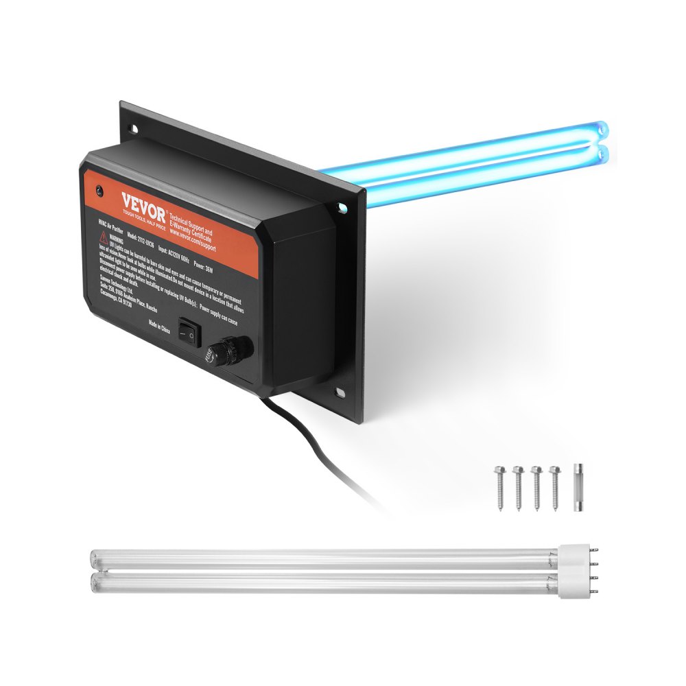 VEVOR HVAC Oczyszczacz powietrza do całego domu, lampa UVC 36 W 254 nm do kanałów klimatyzacyjnych, myjka powietrza z 1 zapasową żarówką, lampy UV HVAC, oczyszczacz powietrza do klimatyzatorów