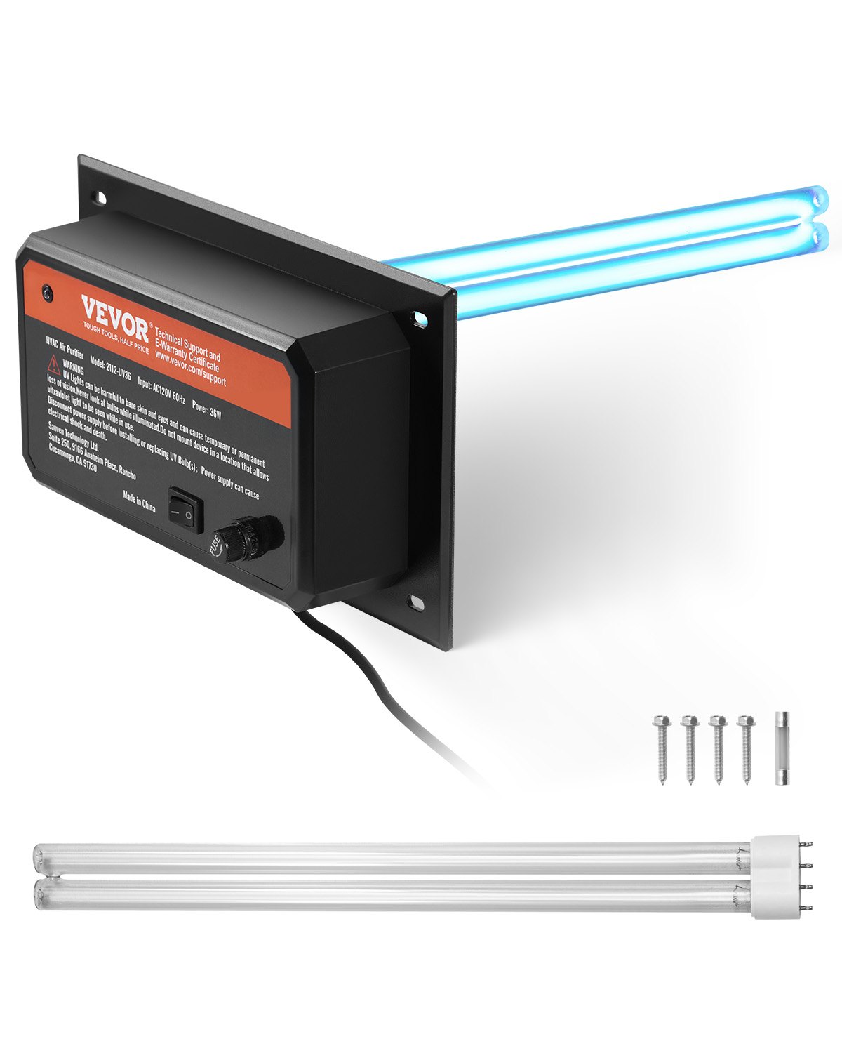 VEVOR HVAC Oczyszczacz powietrza do całego domu, lampa UVC 36 W 254 nm do kanałów klimatyzacyjnych, myjka powietrza z 1 zapasową żarówką, lampy UV HVAC, oczyszczacz powietrza do klimatyzatorów