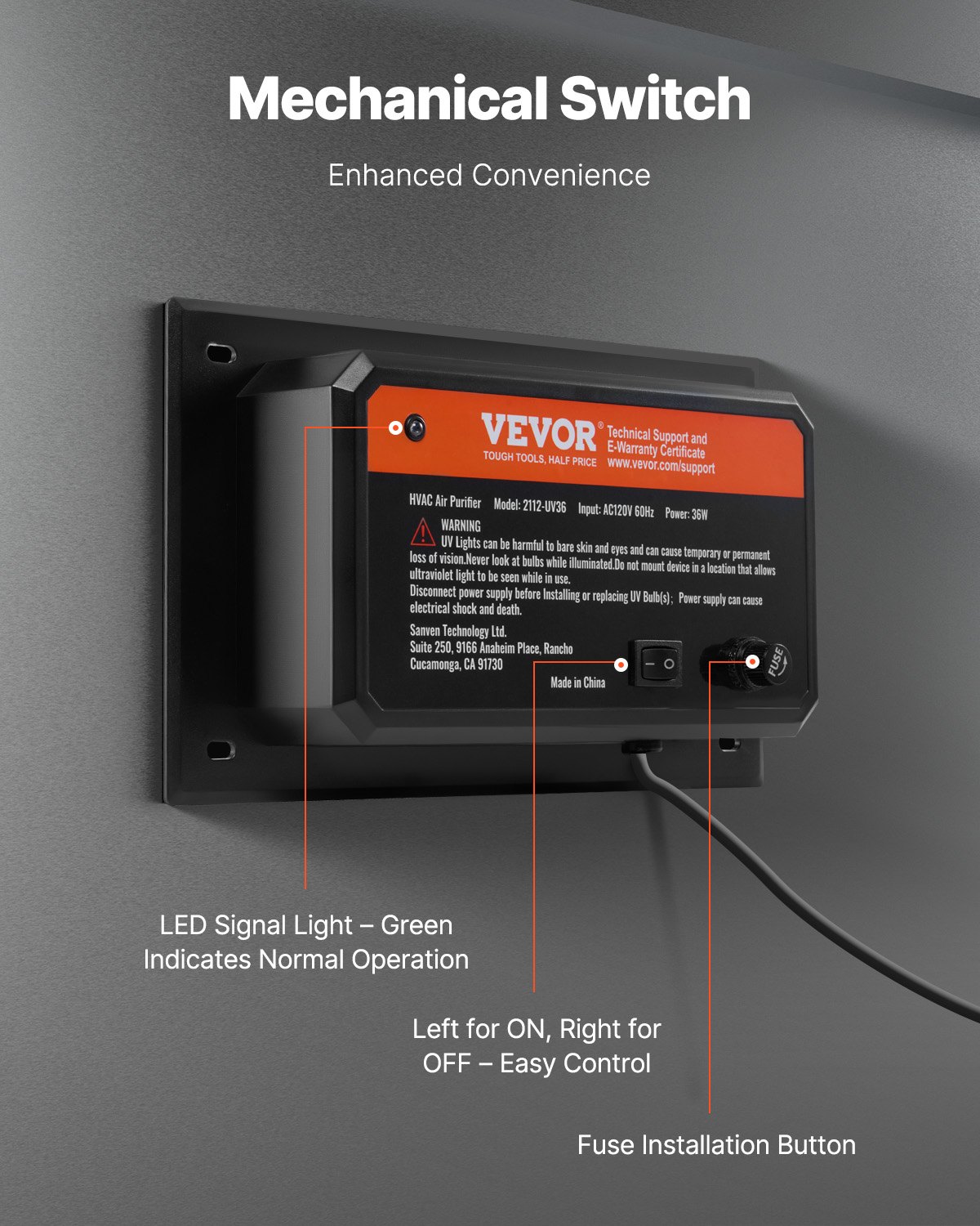 VEVOR HVAC Oczyszczacz powietrza do całego domu, lampa UVC 36 W 254 nm do kanałów klimatyzacyjnych, myjka powietrza z 1 zapasową żarówką, lampy UV HVAC, oczyszczacz powietrza do klimatyzatorów