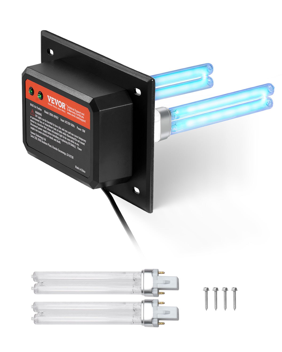 VEVOR HVAC Oczyszczacz powietrza do całego domu, 18 W, 175 mm, lampa UV UVC do kanałów klimatyzacyjnych, oczyszczacz powietrza z 2 zapasowymi żarówkami, lampy HVAC UV, oczyszczacz powietrza do klimatyzatorów