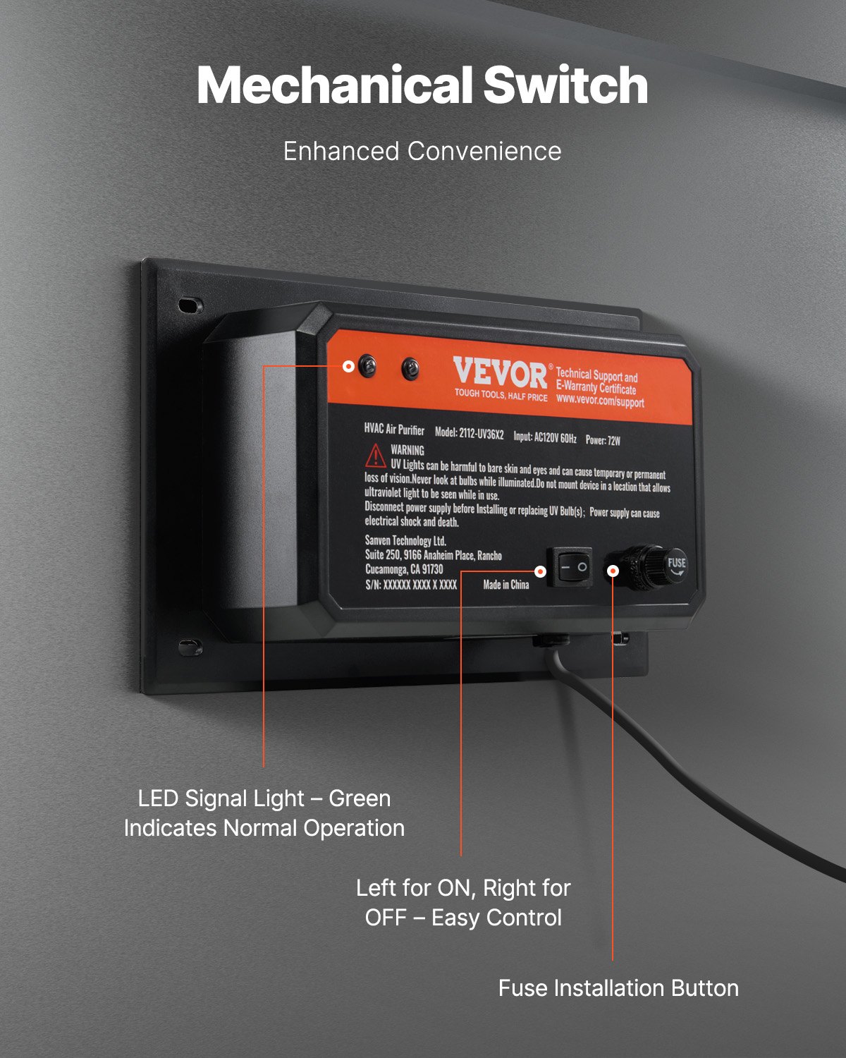 VEVOR HVAC Oczyszczacz powietrza do całego domu, 72 W, 258 mm, lampa UV UVC do kanałów klimatyzacyjnych, oczyszczacz powietrza z 2 zapasowymi żarówkami, lampy HVAC UV, oczyszczacz powietrza do klimatyzatorów