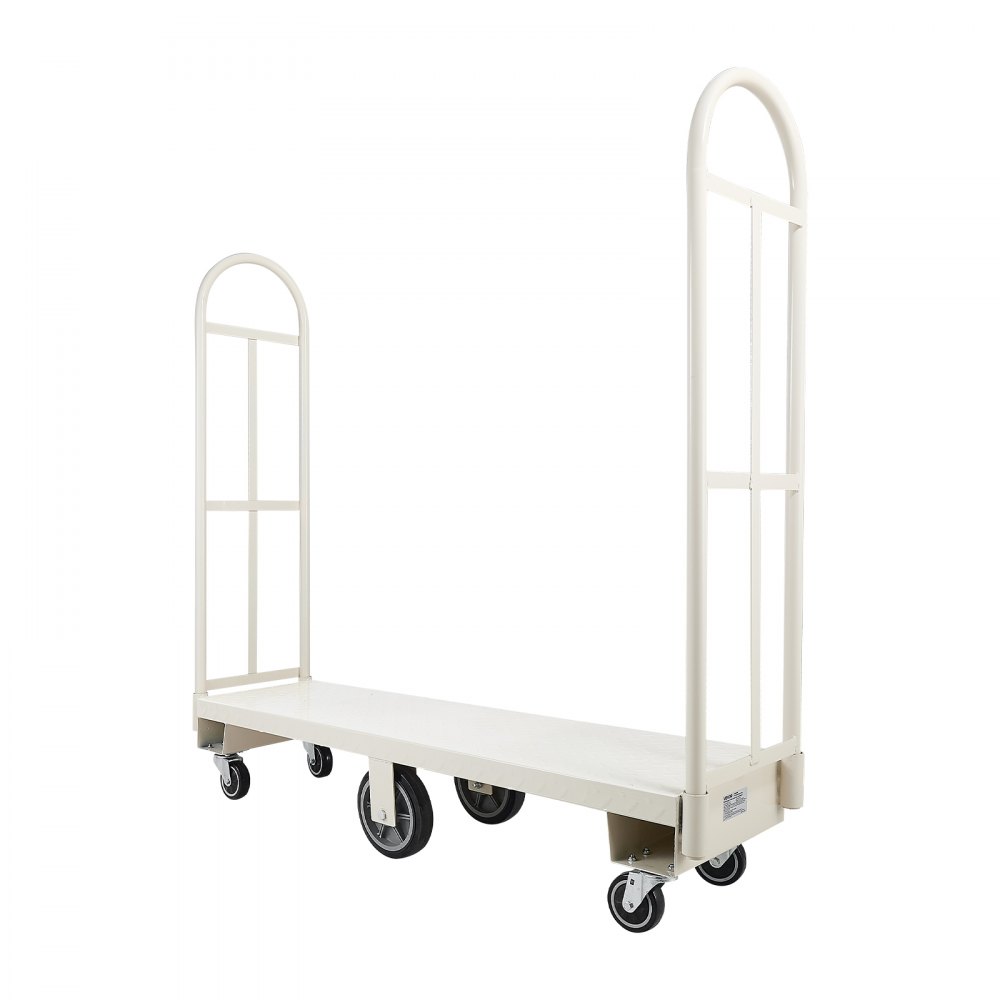Wózek platformowy VEVOR 907 kg, wózek transportowy o dużej wytrzymałości, przemysłowy wózek magazynowy z 6 kołami i dwoma zdejmowanymi uchwytami, do magazynów, warsztatów, fabryk, 1525 x 410 x 1510 mm