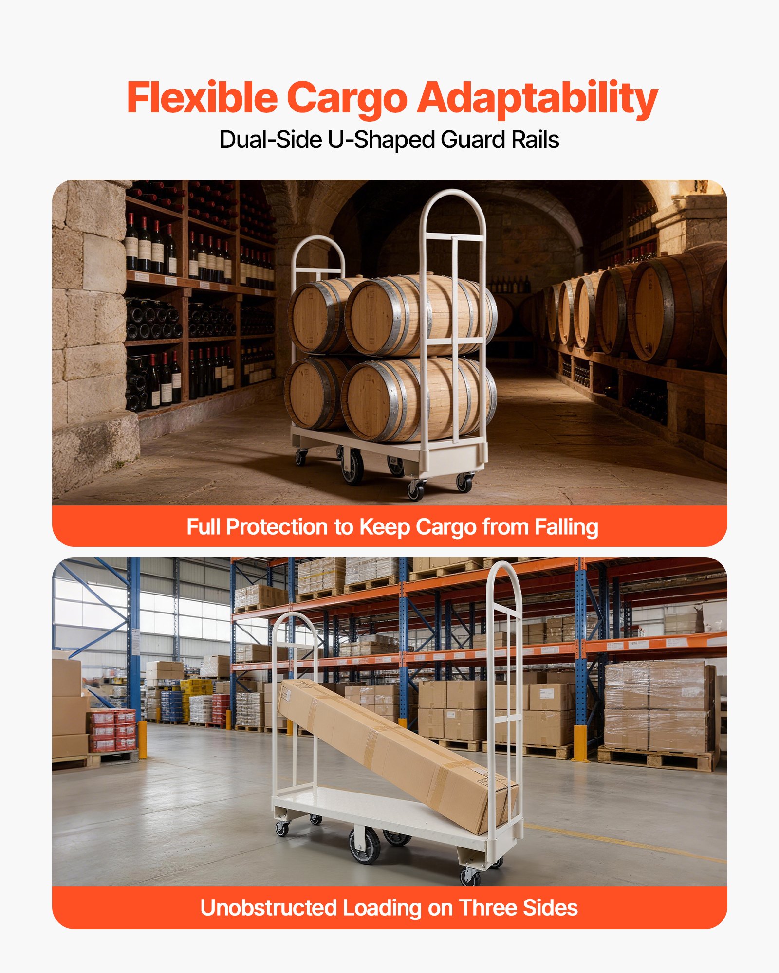 VEVOR U-Boat Platform Truck Dolly, 907.18 kg Load Capacity, Heavy Duty Steel Utility Cart, Industrial Hand Push Truck with Six Wheels and Dual Detachable Handles, for Warehouse, 1525 x 410 x 1510 mm