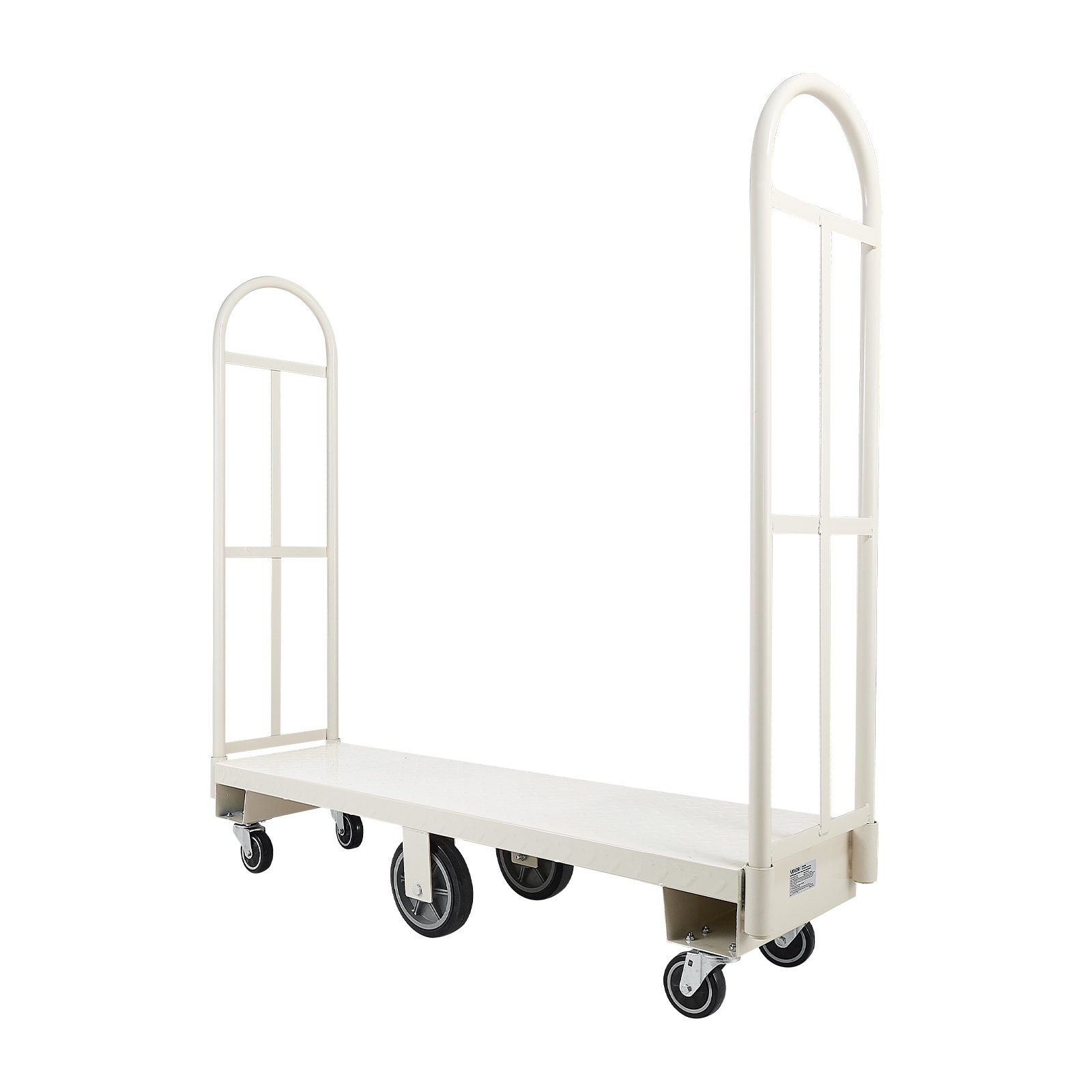 Wózek platformowy VEVOR 907 kg, wózek transportowy o dużej wytrzymałości, przemysłowy wózek magazynowy z 6 kołami i dwoma zdejmowanymi uchwytami, do magazynów, warsztatów, fabryk, 1525 x 410 x 1510 mm