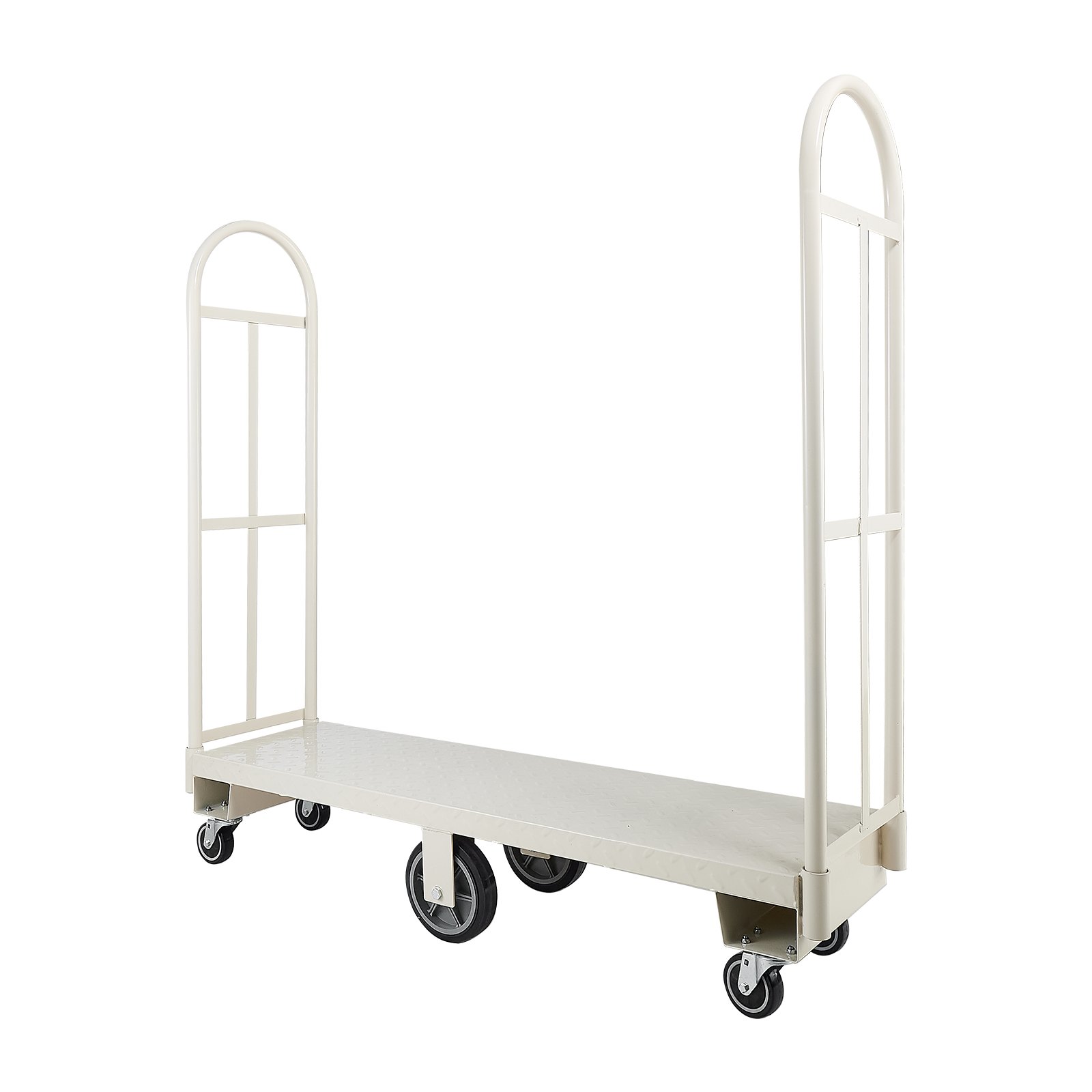 Wózek platformowy VEVOR 907 kg, wózek transportowy o dużej wytrzymałości, przemysłowy wózek magazynowy z 6 kołami i dwoma zdejmowanymi uchwytami, do magazynów, warsztatów, fabryk, 1525 x 410 x 1510 mm