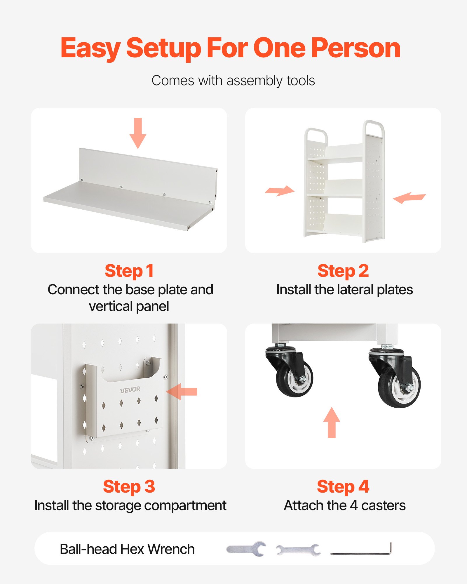 VEVOR Rolling Library Book Cart, 150 kg Capacity, 77 x 38 x 122 cm Library Cart, Single Sided V-Shaped Shelves with 76.2 mm Lockable Wheels, Book Truck for Home Shelves Office and School, White