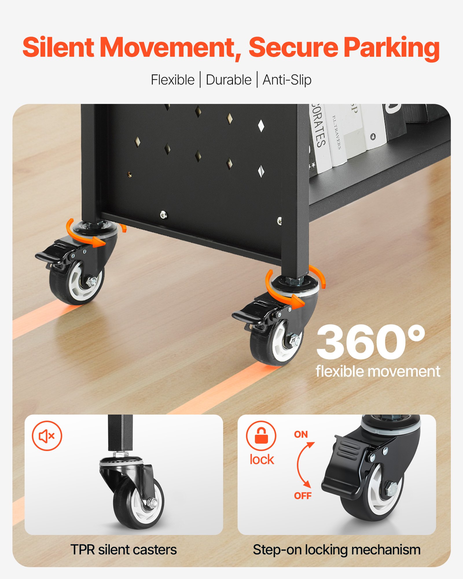 Wózek biblioteczny VEVOR, udźwig 150 kg, 77 x 38 x 122 cm, jednostronny regał w kształcie litery V z kółkami z podwójnym hamulcem, regał do salonu, biura, szkoły, czarny