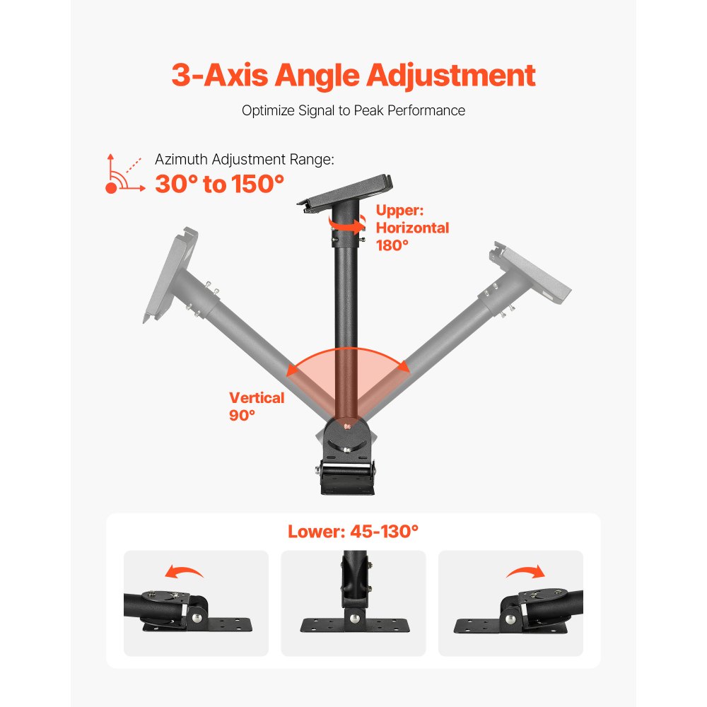 Uchwyt dachowy VEVOR Starlink Gen 3, 180x140x520 mm, regulowany kąt 30°-150°, z zestawem akcesoriów montażowych, wytrzymały adapter stalowy, rura łącząca 410 mm, kompatybilny z Gen 3 i V3, czarny