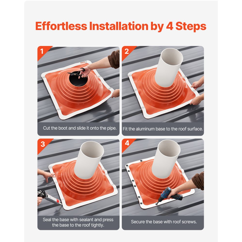 Tuleja uszczelniająca VEVOR, pasuje do rur o średnicy zewnętrznej od 254 do 457 mm, przejście dachowe, kołnierz uszczelniający dach od -74 do 225°C, podstawa metalowa, do kominów, pieców opalanych drewnem i zewnętrznych przewodów wentylacyjnych