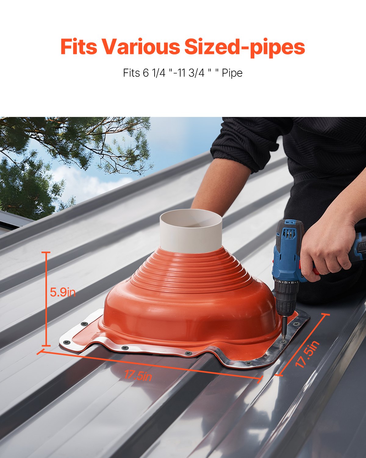 VEVOR 2 pcs. Pipe collar, suitable for pipe outer diameter 160-300mm, roof pipe roof penetration, roof sealing flange -74-225℃, metal base, for chimney, wood stove & external ventilation pipe