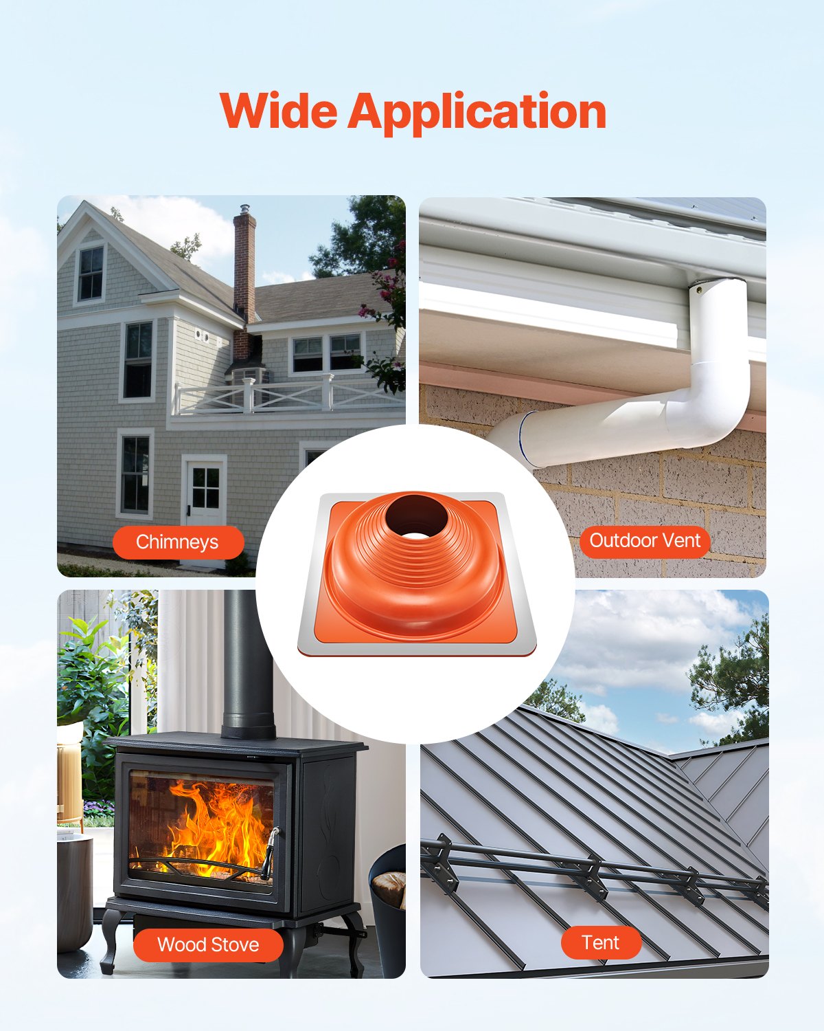 VEVOR 2 pcs. Pipe collar, suitable for pipe outer diameter 160-300mm, roof pipe roof penetration, roof sealing flange -74-225℃, metal base, for chimney, wood stove & external ventilation pipe