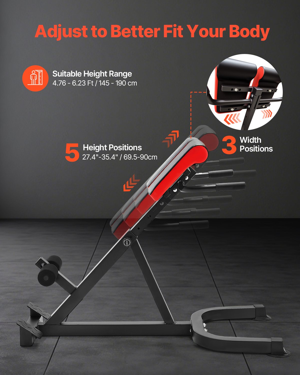 VEVOR Roman Chair Hyperextension Bench, 136 kg Load Capacity, Adjustable Extension Machine, Multifunctional Training Device for Abdominal Muscle Training, Fitness Weight Bench for Home Gym