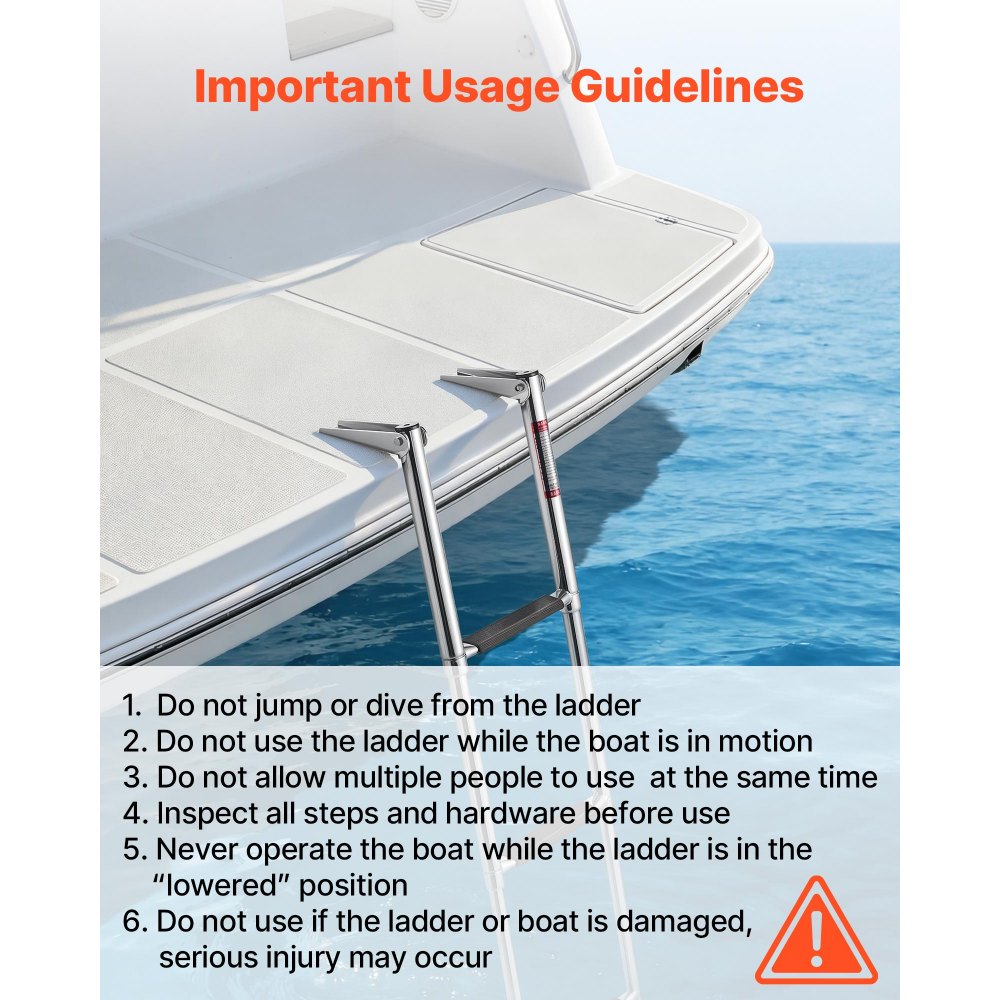 VEVOR Rozkładana drabina do łodzi, drabina do pływania z 3 stopniami i pedałem antypoślizgowym, pływająca drabina pokładowa o udźwigu 272 kg do dostępu rufowego, teleskopowa drabina ze stali nierdzewnej 304 do łodzi, doków, pontonów i basenów