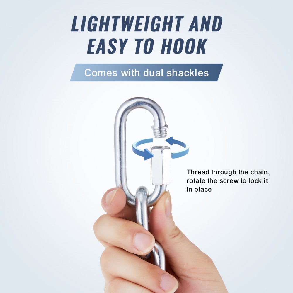 Łańcuch spiralny VEVOR Proof, 5/16" x 92', bezpieczne obciążenie robocze 1667 funtów, ocynkowany łańcuch spiralny Proof z dwoma szybkimi ogniwami, ocynkowany łańcuch ogniwowy ze stali węglowej do holowania, wieszania, kempingowania, holowania zwierząt