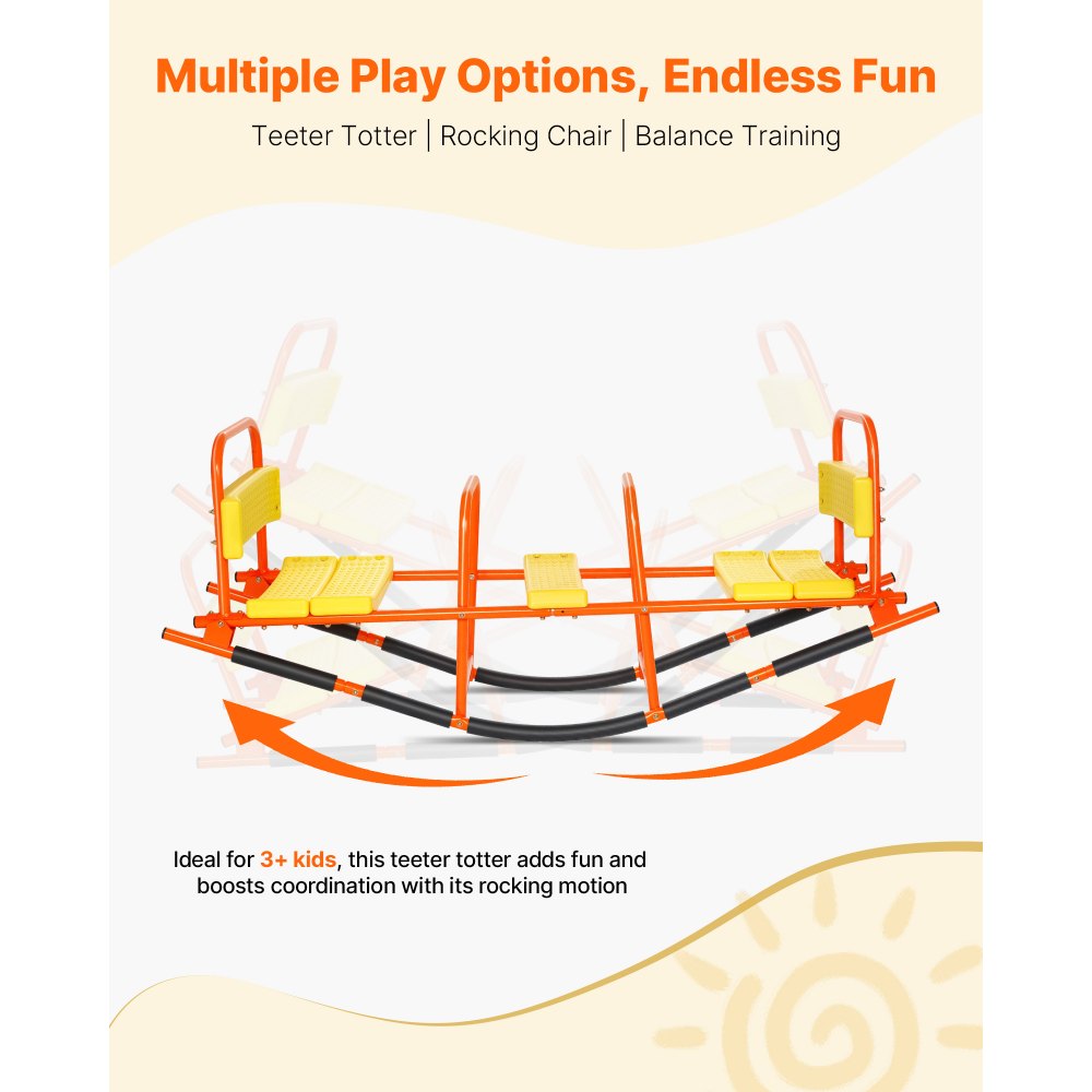 VEVOR Kids Seesaw, 90 kg Load Capacity, Metal Rocking Teeter Totter with Handles, Toddler Seesaw for Children Aged 3+, Kids Outdoor Playground Equipment for Lawn, Backyard, Playground, 2 Seats