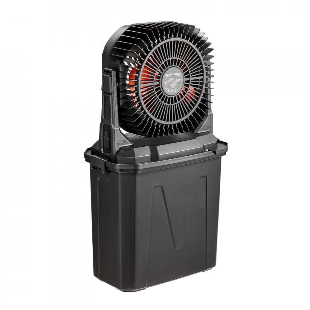 Wentylator kempingowy VEVOR, silnik 2700 obr./min, wentylator zraszający, wentylator zraszający ze zbiornikiem na wodę 9 l, akumulator 10000 mAh, 4 prędkości wiatru i 5 trybów oświetlenia, przenośny wentylator stojący na kemping, wędkowanie i podróże