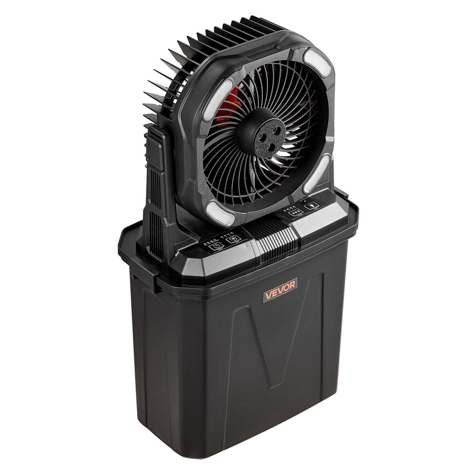 Wentylator kempingowy VEVOR, silnik 2700 obr./min, wentylator zraszający, wentylator zraszający ze zbiornikiem na wodę 9 l, akumulator 10000 mAh, 4 prędkości wiatru i 5 trybów oświetlenia, przenośny wentylator stojący na kemping, wędkowanie i podróże