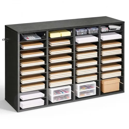 Tacka na dokumenty VEVOR z 36 przegródkami i wyjmowanymi półkami, drewniana tacka na dokumenty, uchwyt na dokumenty do biura, domu, klasy, organizer na dokumenty, dokumenty i papiery, kolor czarny