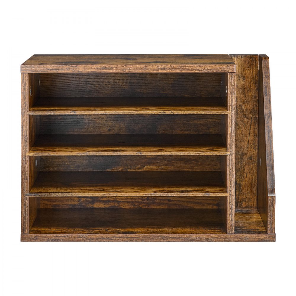 VEVOR Literature Organizer, 4 Compartments Office Mailbox with Detachable Shelves, Wooden Mailbox Sorter with Side Vertical Storage, Countertop Office Home Organizer for File, Document, Paper, Brown