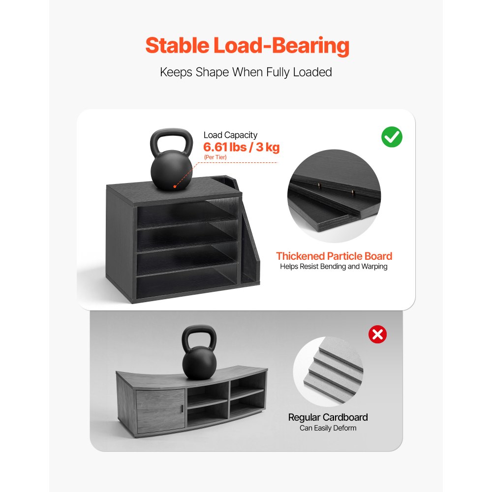 Tacka na dokumenty VEVOR z 4 przegródkami i wyjmowanymi półkami, drewniana tacka na dokumenty z uchwytem na dokumenty, organizer na dokumenty do biura i klasy, organizer na materiały, dokumenty i papiery, czarny