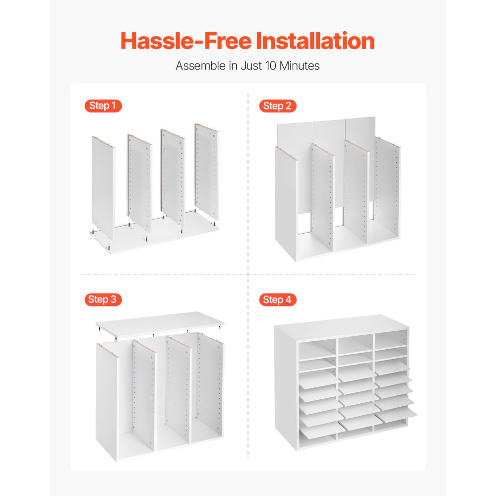 VEVOR Organizer na dokumenty z 24 przegródkami i regulowanymi półkami, tacka na dokumenty do sortowania dokumentów, wykonana z płyty wiórowej i MDF, do biura, sali lekcyjnej, biała