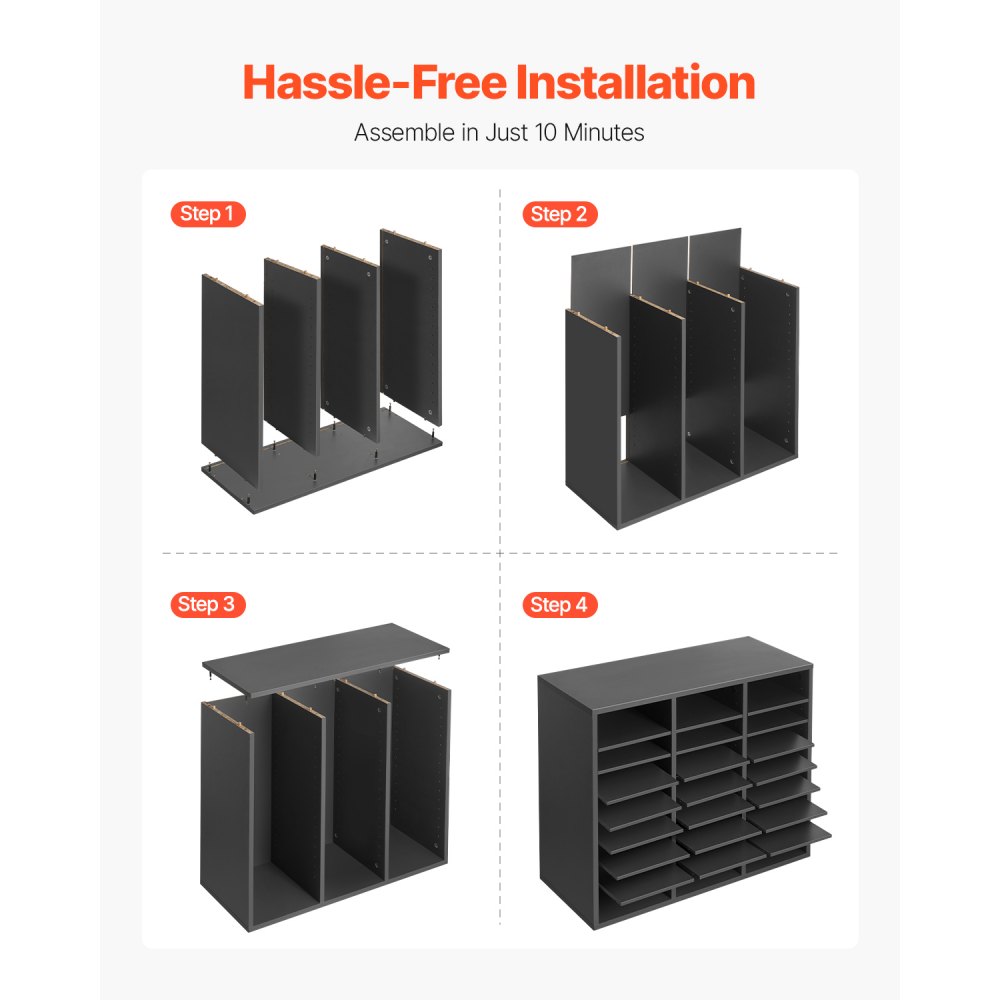 VEVOR Organizer na dokumenty z 24 przegródkami i regulowanymi półkami, tacka na dokumenty do sortowania dokumentów, wykonana z płyty wiórowej i MDF, do biura i sali lekcyjnej, kolor szary