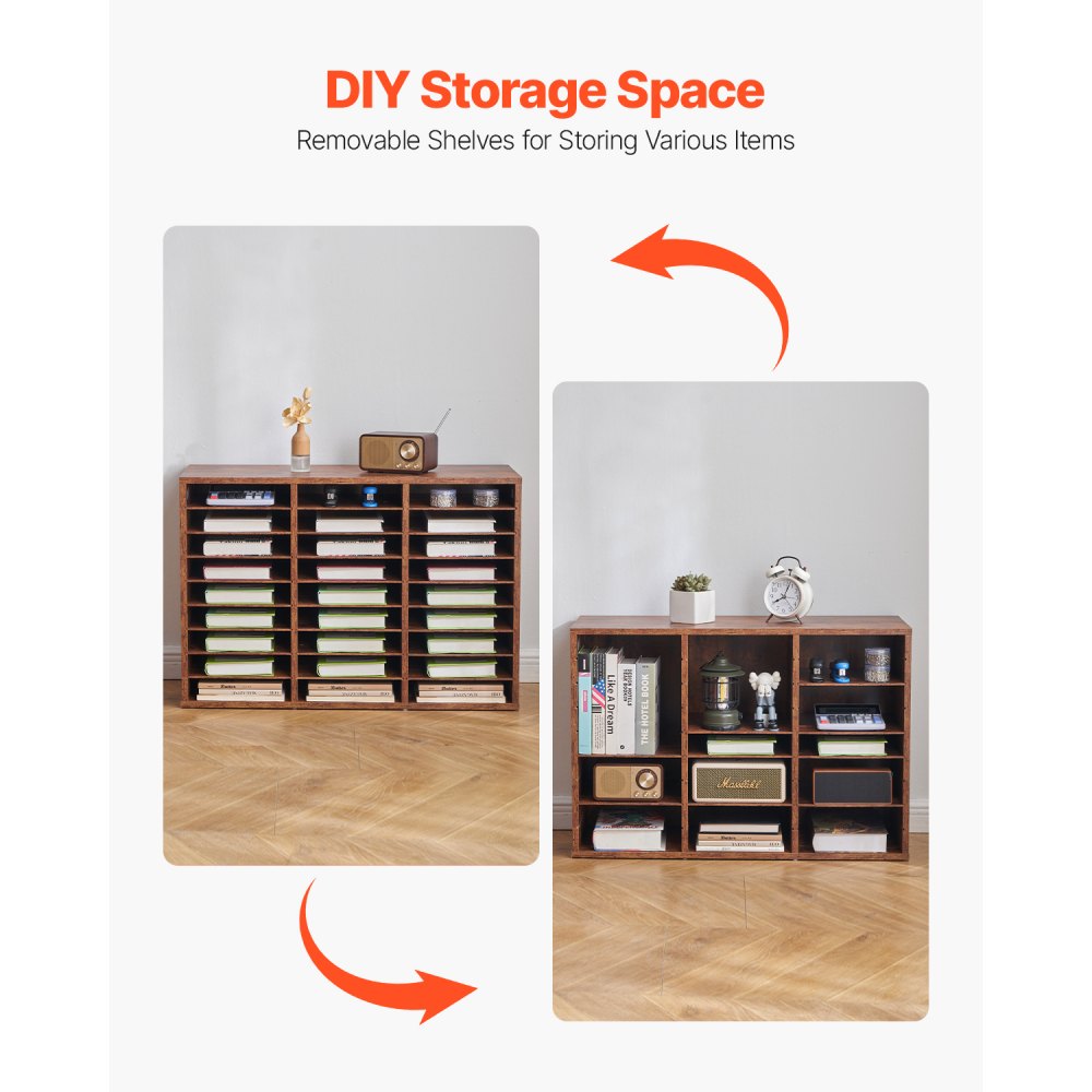 VEVOR Literature Organizer Document Tray with 27 Compartments & Removable Shelves, File Sorter Letter Tray Made of Wood, Chipboard, Storage for Office Classroom File Sorter Dark Brown