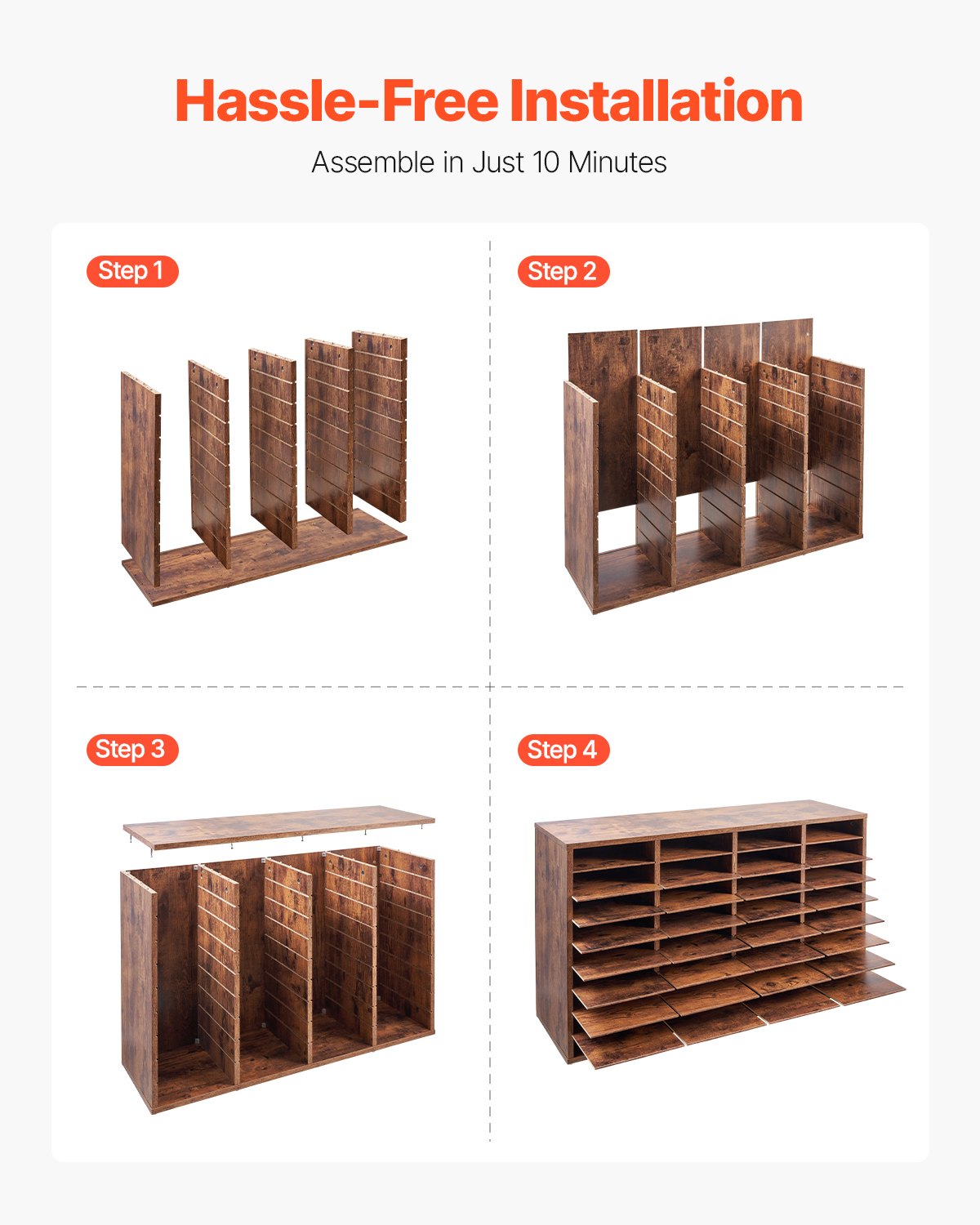 VEVOR Literature Organizer Document Tray with 36 Compartments & Removable Shelves, File Sorter Letter Tray Made of Wood, Chipboard, Storage for Office Classroom File Sorter Dark Brown