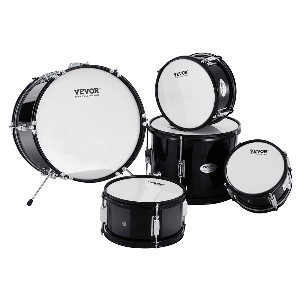 VEVOR 5-Piece Drum Set for Children, Beginner Drum Set with Bass Toms, Snare Drum, Floor Drum, Adjustable Throne Cymbal, Hi-Hat Pedal and Two Pairs of Drumsticks, for Children, Black