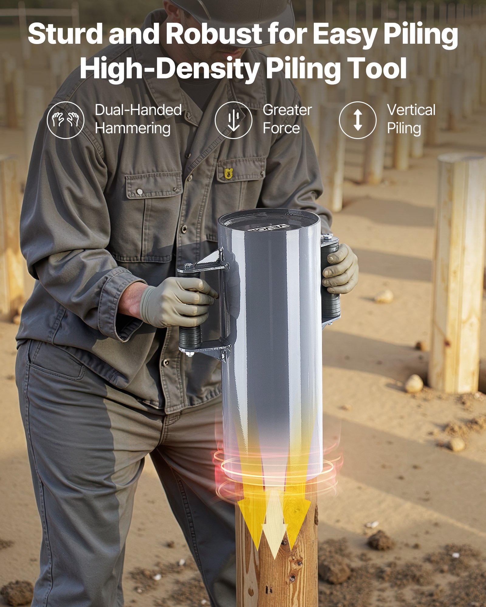 VEVOR Wbijarka do słupków, ręczna wbijarka do słupków z 2 uchwytami, wbijarka do słupków ogrodzeniowych z drewna, wbijarka do słupków ogrodzeniowych w kształcie litery T o średnicy wewnętrznej do 15,5 cm, idealna do gospodarstwa, ogrodu, na podwórko, 430 x 308 x 165,5 mm