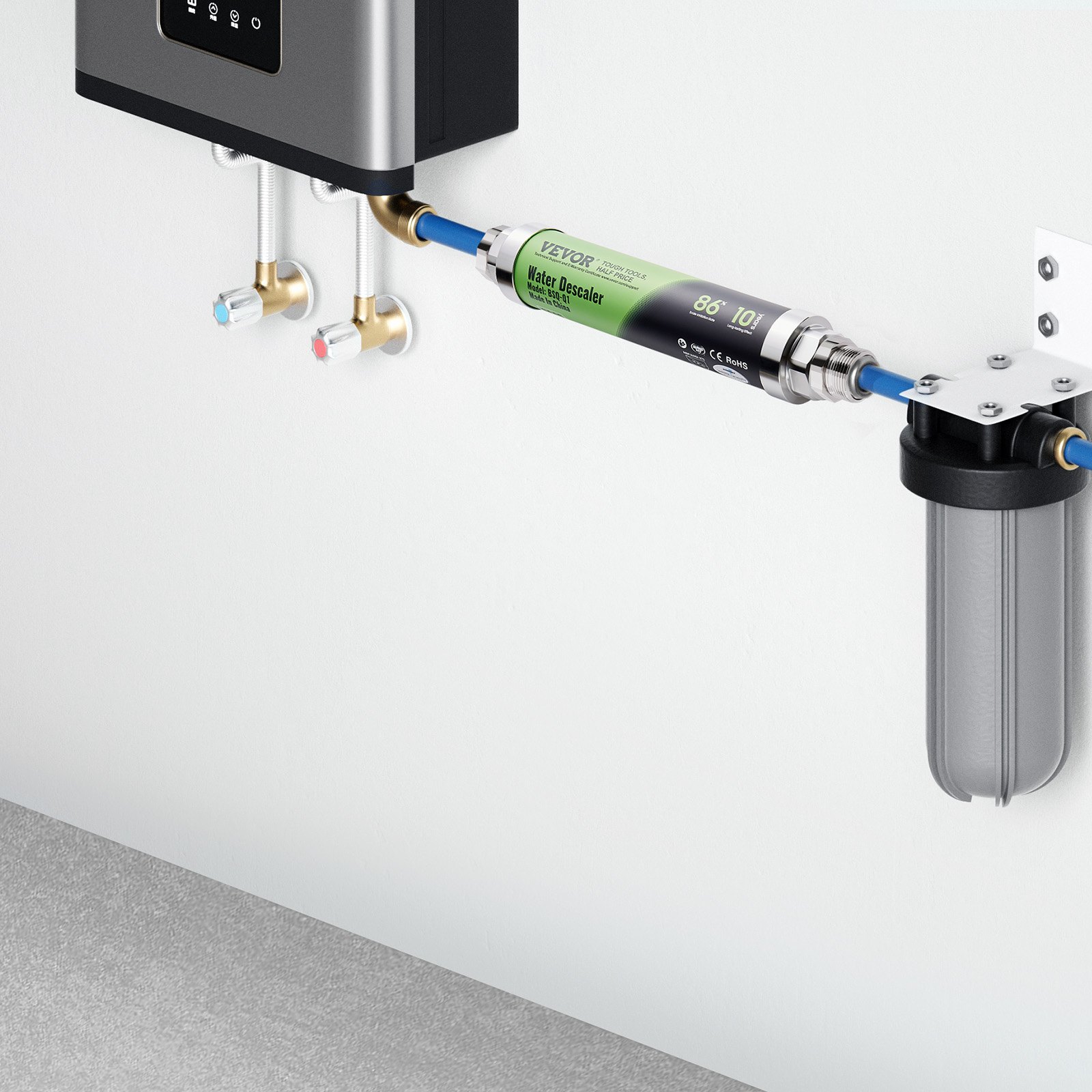 VEVOR Whole House Salt-Free Descaler, Physical Water Descaler for Tap Water, 18 GPM Whole House Water Descaler for All Types of Plumbing Pipes, SAAS Alloy