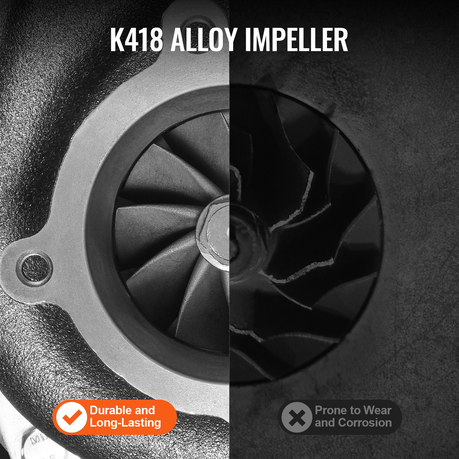 Turbosprężarka VEVOR z zestawem uszczelek, zamiennik turbosprężarki do silników samochodowych, kompatybilny z silnikami o pojemności 2,5 l – 6 l, turbosprężarka silnika odporna na ciepło z wirnikiem ze stopu K418