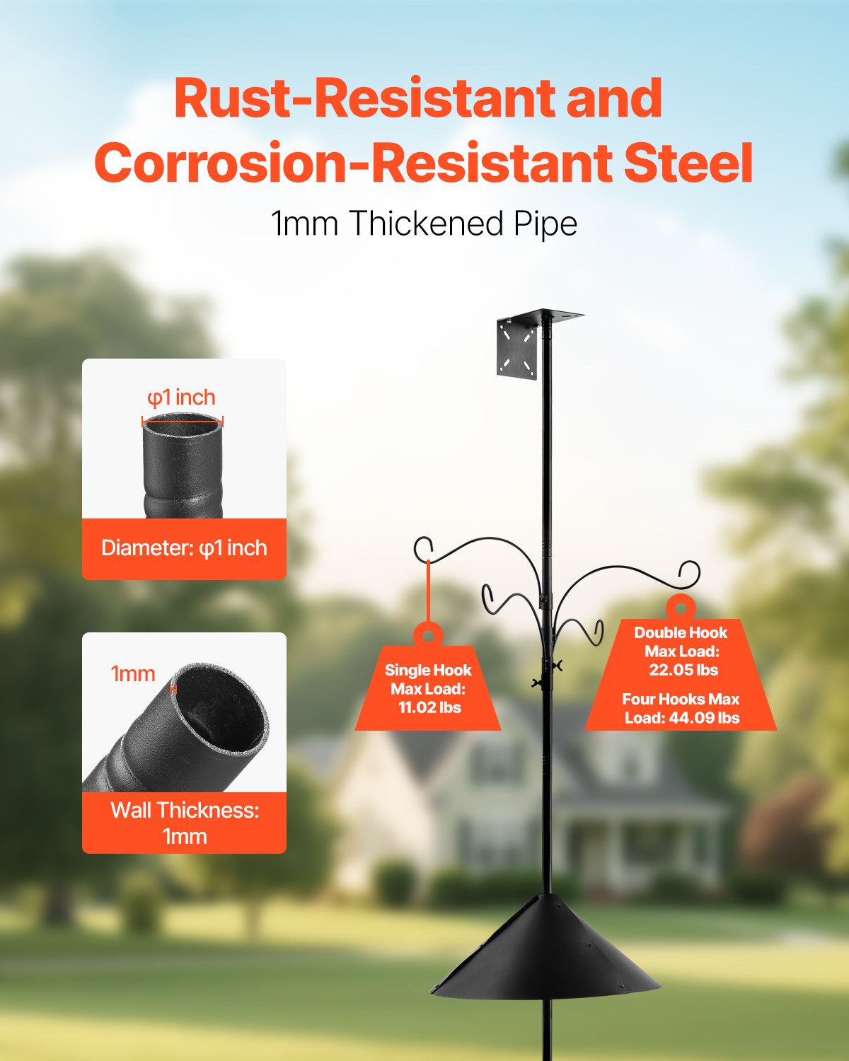 VEVOR Karmnik dla ptaków z 4 haczykami, 237 cm, wiszący dozownik karmy dla dzikich ptaków, stacja karmienia z ochroną przed wiewiórkami, stojak do karmnika dla ptaków do zawieszenia