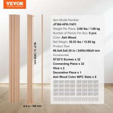 VEVOR 8x panele akustyczne akustyczne panele ścienne listwa ścienna 2450x166mm drewno jesionowe