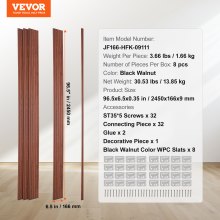 VEVOR 8x panele akustyczne akustyczne panele ścienne listwa ścienna 2450x166mm orzech czarny