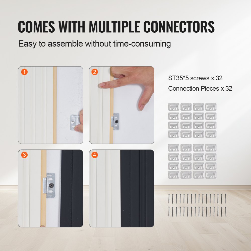 Panele akustyczne VEVOR, zestaw 8 sztuk, panele akustyczne, 2450 x 166 x 9 mm, dekoracyjne panele ścienne WPC z drewna do nowoczesnych ścian wewnętrznych, panele ścienne imitujące drewno do stylowego wystroju i redukcji hałasu, matowa biel
