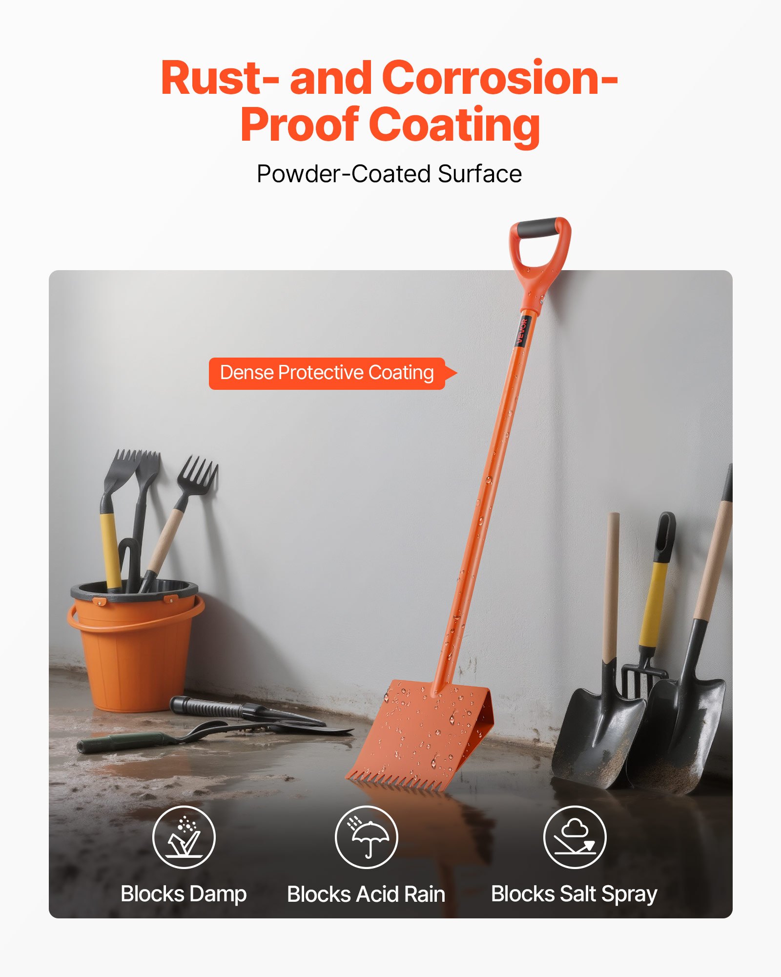 VEVOR Shingle Shovel 1 Pack, D-Grip Handle Shingle Roof Ripper, High Hardness 45# Steel & Lightweight Easy Tearing Off Roofing & Nails Tool, ideal for Commercial and Residential Use,Orange