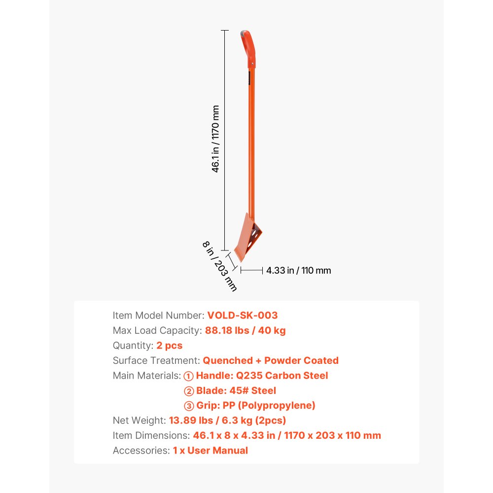VEVOR Shingle Shovel 2 Pack, D-Grip Handle Shingle Roof Ripper, High Hardness 45# Steel & Lightweight Easy Tearing Off Roofing & Nails Tool, ideal for Commercial and Residential Use,Orange