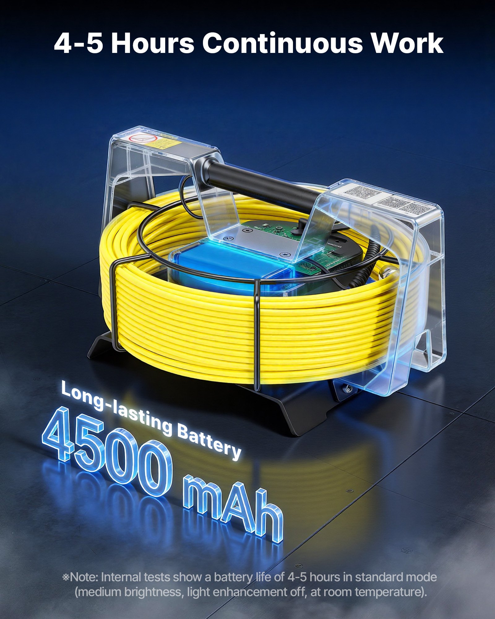 Kamera endoskopowa VEVOR z Wi-Fi, kamera inspekcyjna 20 m z 12 diodami LED, oświetlenie 3-stopniowe, kamera do rur IP68 z baterią 4500 mAh i oznaczeniem licznika, kamera kanalizacyjna HD 1080p z obiektywem 120° do inspekcji kanalizacji