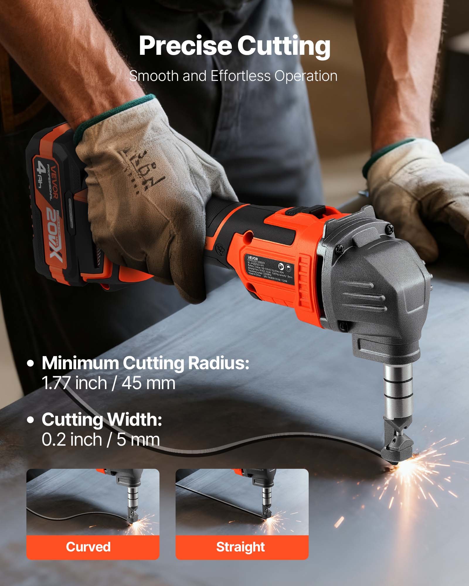 VEVOR Cordless Metal Nibbler, with 20 V 4000 mAh Battery, 2200 RPM Efficient Brushless Motor, Electric Nibbler Metal Cutter with Plastic Carrying Case for Cutting Steel Sheet and Aluminum Sheet