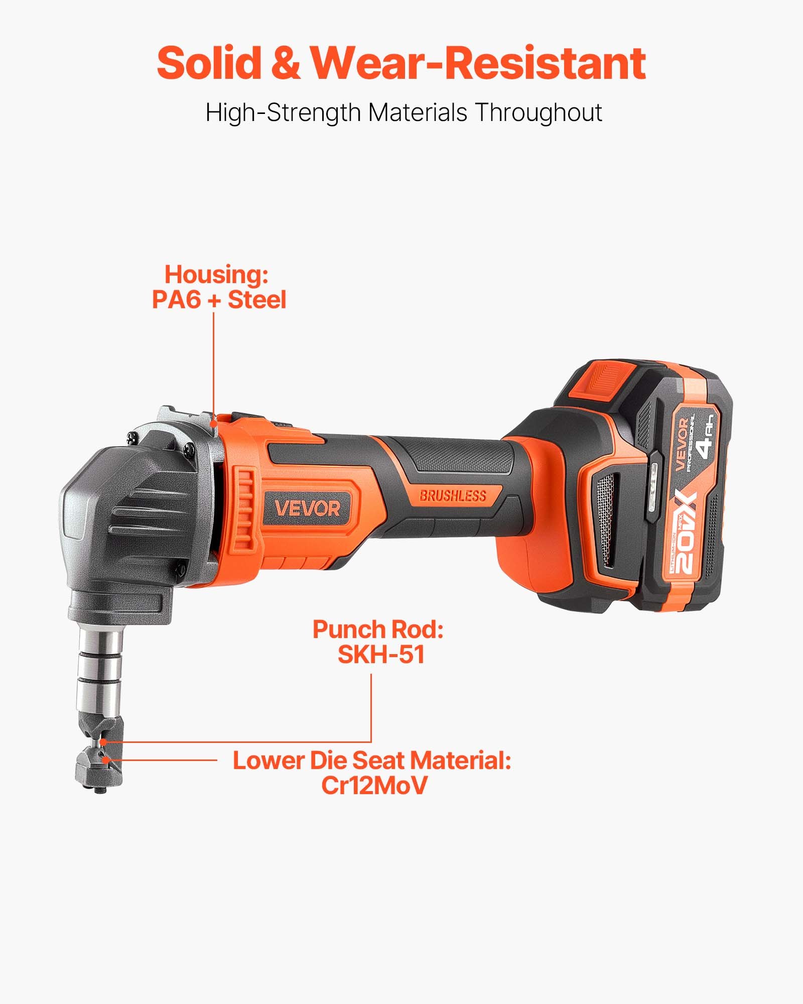 VEVOR Cordless Metal Nibbler, with 20 V 4000 mAh Battery, 2200 RPM Efficient Brushless Motor, Electric Nibbler Metal Cutter with Plastic Carrying Case for Cutting Steel Sheet and Aluminum Sheet