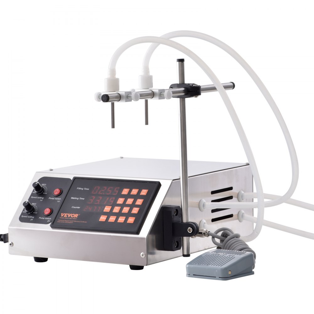 Maszyna napełniająca VEVOR z podwójną dyszą i niezależnymi kanałami napełniającymi Maszyna napełniająca cieczą 3,7 l/min Maszyna napełniająca butelki 34 x 26 x 14 cm Maszyna napełniająca pastą Maszyna napełniająca ze stali nierdzewnej Wino, mleko itp.