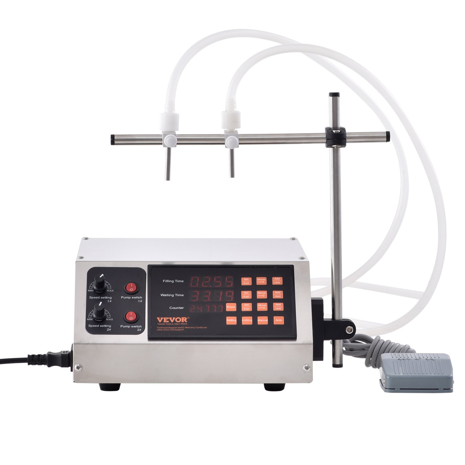 Maszyna napełniająca VEVOR z podwójną dyszą i niezależnymi kanałami napełniającymi Maszyna napełniająca cieczą 3,7 l/min Maszyna napełniająca butelki 34 x 26 x 14 cm Maszyna napełniająca pastą Maszyna napełniająca ze stali nierdzewnej Wino, mleko itp.